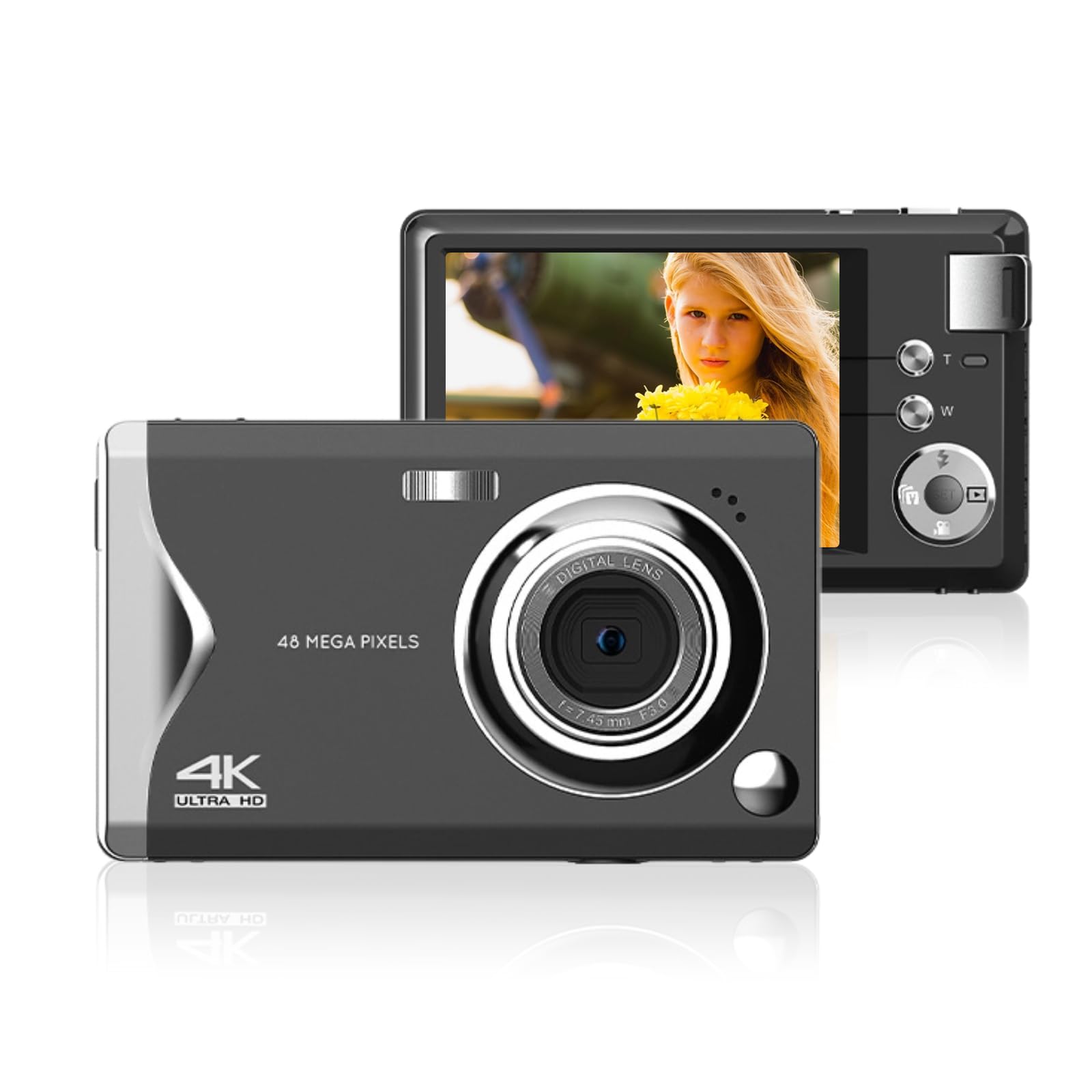 Digital Camera for Photograph, 4K 48MP Video Vlogging Camera with Fill Light, 16X Digital Zoom Pocket Camera for Students Teens Beginners, 3.0in LCD HD Display (Black)