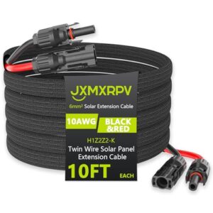 jxmxrpv twin wire solar panel connector extension cable 10ft 10awg (6mm²), solar panel wire adapter for home boat rv solar panels (10ft 10awg)
