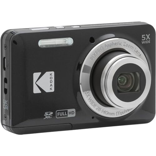 Kodak Pixpro FZ55 Digital Camera (Black) Bundle, Includes: SanDisk 128GB Memory Card, Hard Shell Camera Case, SD Card Reader and More (6 Items)