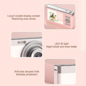 Digital Camera, 2.88 Inches IPS 4K Video Output 16X Zoom Digital Zoom Camera 50 MP for Travel (Pink)