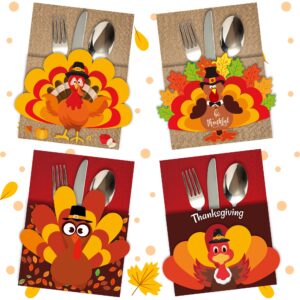 caoekego thanksgiving cutlery holders 24 pcs turkey thanksgiving utensil holder for thanksgiving dinner table decoration thanksgiving party fall autumn family party harvest party supplies
