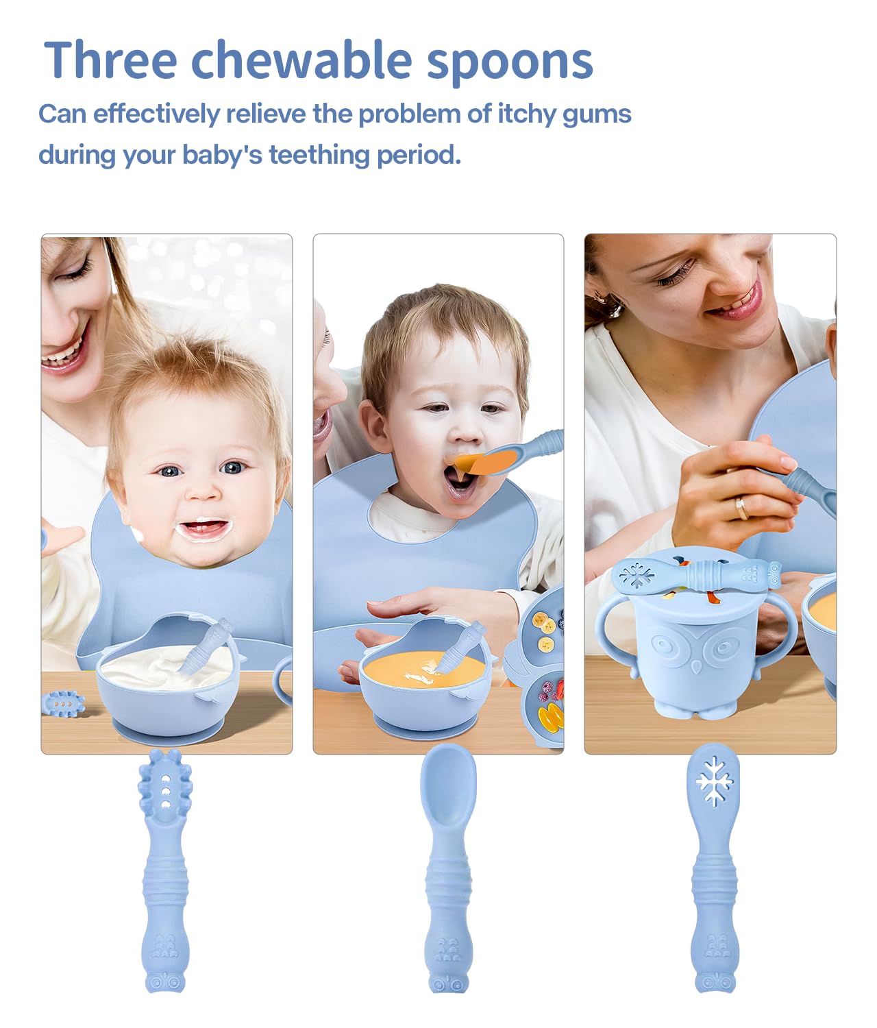 10Pcs Silicone Baby Feeding Set - Baby Led Weaning Supplies-Toddler Utensils with Baby Plates and Bowls with Suction, Bibs, Straw Cup,Baby Spoons Forks,- Ideal for Baby Self Feeding 6+ Months