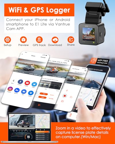 【Bundle: Vantrue E1 Lite 1080P WiFi Mini Dash Cam with GPS and Speed + CPL + Type C USB Hardwire Kit】 E1 Lite 1080P WiFi Mini Dash Cam with GPS and Speed, Free APP, Voice Control