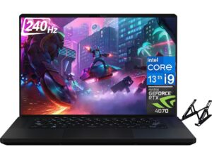 asus rog zephyrus m16 gaming laptop 2023 newest, 16" qhd 240hz display, intel core i9-13900h, nvidia geforce rtx 4070, 64gb ddr5 ram, 4tb ssd, backlit keyboard, windows 11 home, with laptop stand