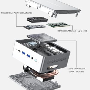 MINISFORUM UN1245 Mini PC Barebone with Intel Core i5-12450H,8 cores/12 Threads, Mini Desktop Computer, HDMI 2.0/USB-C/DP 1.4, 2.5 G RJ45 LAN, 5 USB Ports, Wi-Fi 6E & BT 5.2