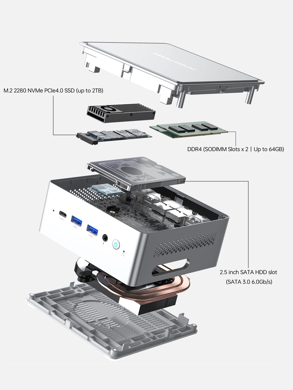 MINISFORUM UN1245 Mini PC Barebone with Intel Core i5-12450H,8 cores/12 Threads, Mini Desktop Computer, HDMI 2.0/USB-C/DP 1.4, 2.5 G RJ45 LAN, 5 USB Ports, Wi-Fi 6E & BT 5.2