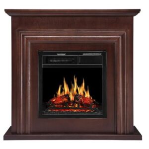 zafro 36" electric fireplace mantel indoor use with realistic dancing flames,package freestanding fireplace heater,overheat protection,brown wooden frame,7 flame brightness,remote control,750w/1500w