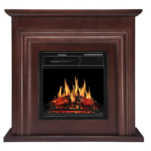 ZAFRO 36" Electric Fireplace Mantel Indoor Use with Realistic Dancing Flames,Package Freestanding Fireplace Heater,Overheat Protection,Brown Wooden Frame,7 Flame Brightness,Remote Control,750W/1500W