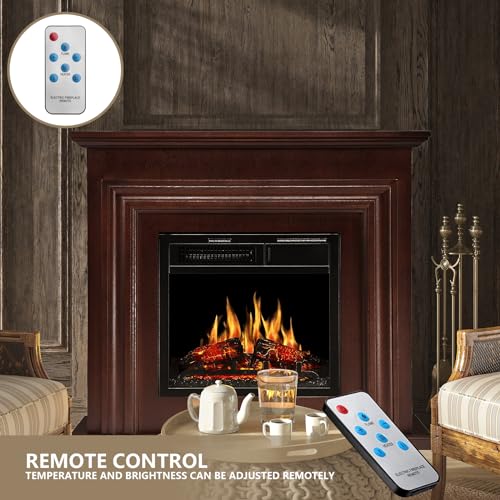 ZAFRO 36" Electric Fireplace Mantel Indoor Use with Realistic Dancing Flames,Package Freestanding Fireplace Heater,Overheat Protection,Brown Wooden Frame,7 Flame Brightness,Remote Control,750W/1500W