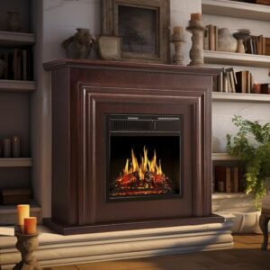 ZAFRO 36" Electric Fireplace Mantel Indoor Use with Realistic Dancing Flames,Package Freestanding Fireplace Heater,Overheat Protection,Brown Wooden Frame,7 Flame Brightness,Remote Control,750W/1500W