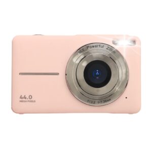 digital camera, hd 1080p digital point and shoot camera, 2.4 inch ips screen, 16x zoom, 44mp compact small pocket camera, for kid student children teens girls boys (pink)