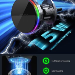 UGDLUCK for Magsafe Car Mount Charger, 15W Magnetic Wireless Car Charger with 8 RGB LED Backlit Magnetic Car Phone Holder Mount for iPhone 15 14 13 12