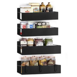 4 pack magnetic shelf for fridge, magnetic spice rack for refrigerator,movable spice rack organizer for kitchen, easy to install, waterproof and rustproof abs material (black 4 pack)