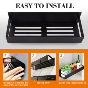 4 Pack Magnetic Shelf for Fridge, Magnetic Spice Rack for Refrigerator,Movable Spice Rack Organizer for Kitchen, Easy to Install, Waterproof and Rustproof ABS Material (BLACK 4 PACK)