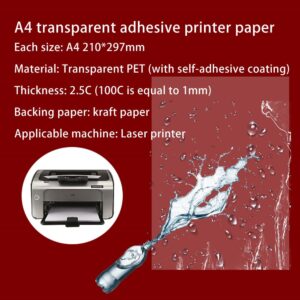 5 Pcs Clear Sticker Paper Glossy Waterproof - Printable Transparent Film A4 Full Sheet Pack PVC Label Self Adhesive for Laser Printer