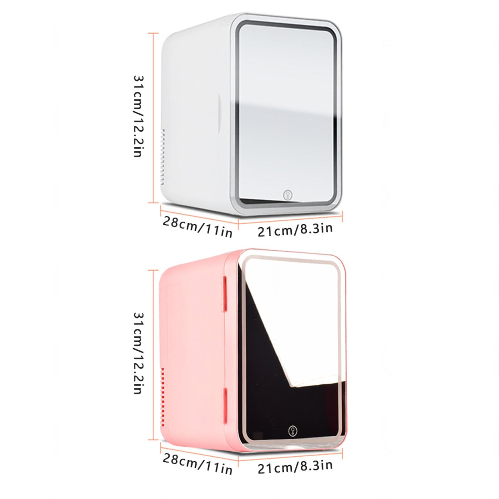 ROLTIN Mini Skincare Fridge, With Led Mirror, 8L Capacity Mini Mini Fridge, Chill Or Heat, Ac 220v, Dc 12v Mini Fridge For Room, For Bedroom, Office And Car,Pink (White)