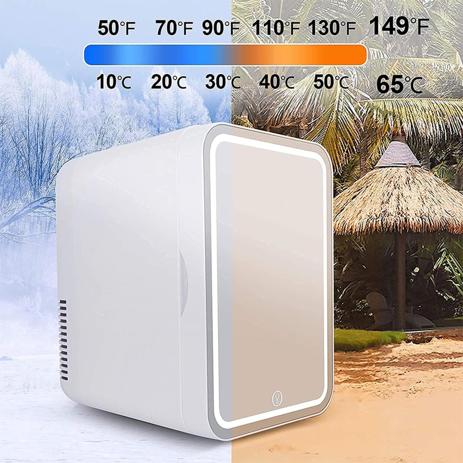 ROLTIN Mini Fridge For Bedroom, With Led Mirror, 8L Capacity Cheap Skincare Fridge, Chill Or Heat, Ac 220v, Dc 12v Mini Fridge Skincare, Mini Fridge For Skin Care,White (Pink)