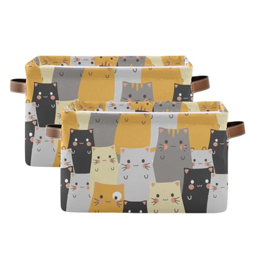 Cartoon Cats Storage Basket Bins Decorative Toy Organizer Bins Laundry Hamper Baskets with Handles for Bedroom Office Clothes Pet Nursery Living Room,2 pcs