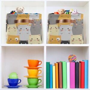 Cartoon Cats Storage Basket Bins Decorative Toy Organizer Bins Laundry Hamper Baskets with Handles for Bedroom Office Clothes Pet Nursery Living Room,2 pcs