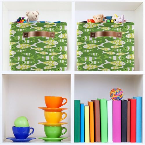 Retro Fishes Storage Basket Bins Foldable Laundry Hamper Toy Storage Bins Box Organizer for Playroom Living Bed Room Office Clothes Nursery,1 pcs