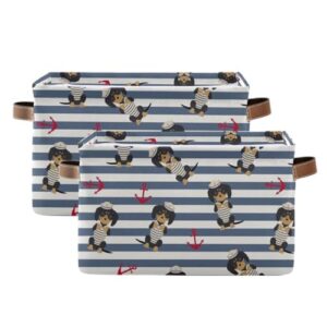 dachshund puppy storage basket bins decorative toy laundry basket organization with handles for home boys girls office closet shelf nursery baskets,2 pcs