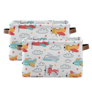 cartoon airplane helicopter storage basket bins sturdy toy storage organizer bins laundry basket with handles for pet books clothes makeup nursery closet office,2 pcs