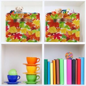 Fall Autumn Leaves Storage Basket Bins Decorative Toy Laundry Basket Organization with Handles for Pet Books Clothes Makeup Nursery Closet Office,2 pcs