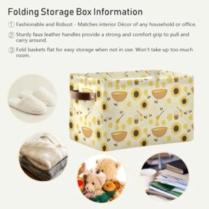 Bee Cartoons Honey Storage Basket Bins Sturdy Toy Storage Organizer Bins Laundry Basket with Handles for Pet Books Clothes Makeup Nursery Closet Office,2 pcs