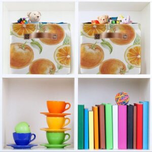 Orange Fruit Leafs Storage Basket Bins Collapsible Toy Storage Bins with Handles Laundry Baskets for Bedroom Office Clothes Pet Nursery Living Room,1 pcs