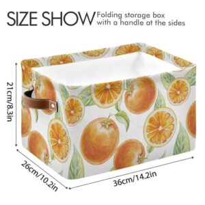 Orange Fruit Leafs Storage Basket Bins Collapsible Toy Storage Bins with Handles Laundry Baskets for Bedroom Office Clothes Pet Nursery Living Room,1 pcs