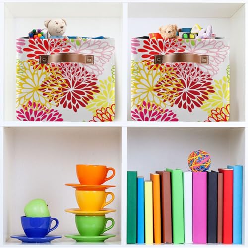 Colored Flowers Storage Basket Bins Foldable Toy Baskets Organization with Handles Laundry Hamper for Bedroom Office Clothes Pet Nursery Living Room,1 pcs