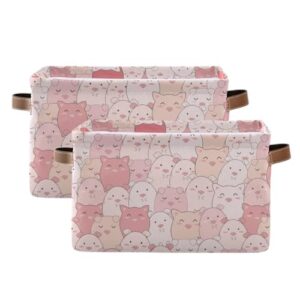 cute pigs storage basket bins decorative toy laundry basket organization with handles for bedroom office clothes pet nursery living room,2 pcs