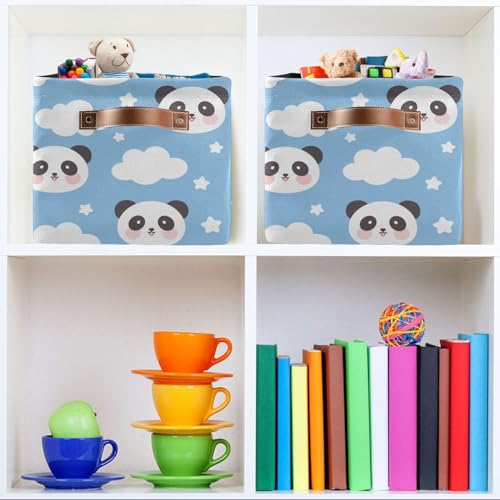 Panda Blue Cloud Storage Basket Bins Sturdy Toy Storage Organizer Bins Laundry Basket with Handles for Bedroom Office Clothes Pet Nursery Living Room,2 pcs