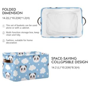 Panda Blue Cloud Storage Basket Bins Sturdy Toy Storage Organizer Bins Laundry Basket with Handles for Bedroom Office Clothes Pet Nursery Living Room,2 pcs