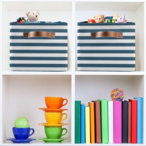 Horizontal Blue Stripes Storage Basket Bins Foldable Decorative Storage Box Laundry Hamper Baskte Storage for Bedroom Office Clothes Pet Nursery Living Room,2 pcs