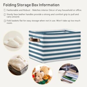 Horizontal Blue Stripes Storage Basket Bins Foldable Decorative Storage Box Laundry Hamper Baskte Storage for Bedroom Office Clothes Pet Nursery Living Room,2 pcs