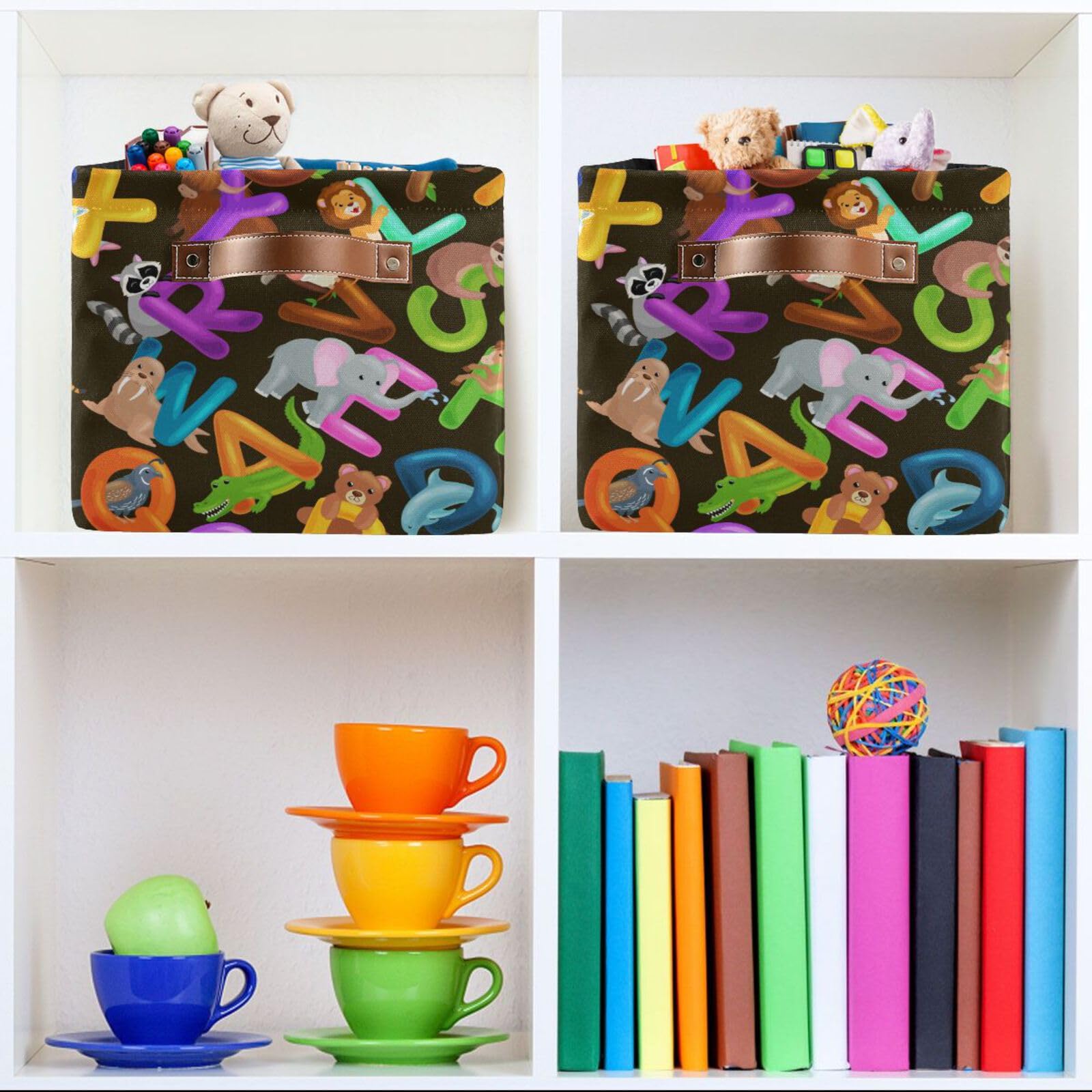 Animals Alphabet Storage Basket Bins Foldable Laundry Hamper Toy Storage Bins Box Organizer for Home Boys Girls Office Closet Shelf Nursery Baskets,1 pcs