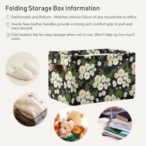 Daisies Flowers Storage Basket Bins Decorative Toy Laundry Basket Organization with Handles for Playroom Living Bed Room Office Clothes Nursery,1 pcs