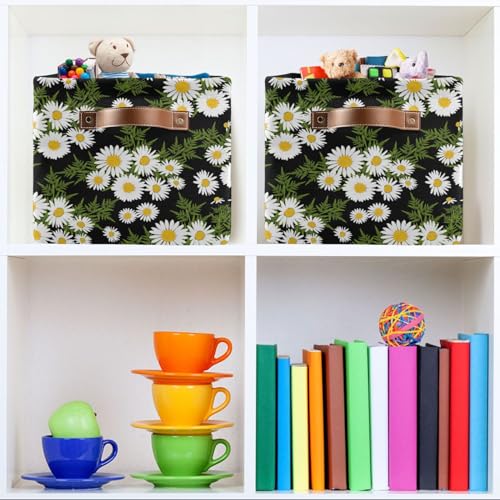 Daisies Flowers Storage Basket Bins Decorative Toy Laundry Basket Organization with Handles for Playroom Living Bed Room Office Clothes Nursery,1 pcs