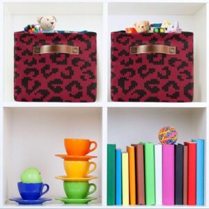 Leopard Knitted Storage Basket Bins Foldable Toy Baskets Organization with Handles Laundry Hamper for Playroom Living Bed Room Office Clothes Nursery,1 pcs