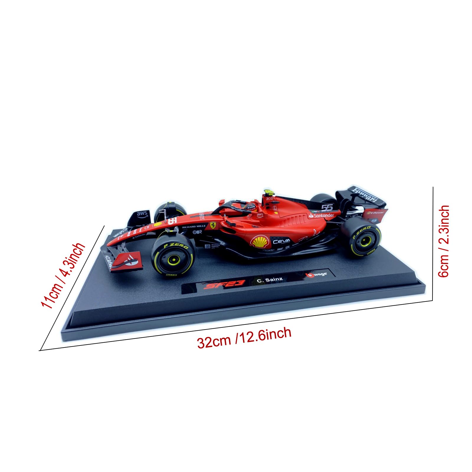 HTLNUZD Bburago 1:18 SF23#55 New 2023 Model Car for Ferrari Team Alloy Racing Die Cast Car Sainz Signature 1/18 F1 SF23#55 Collection Gift