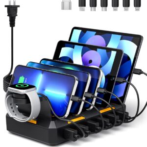 Charging Station for Multiple Devices, Honcila 6 in 1 Multi Charger Station Charging Dock for Cellphone Tablet iPhone iPad and More - 50W Charging Station Organizer with 6 Mixed Charging Cables