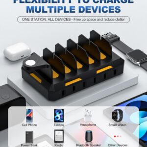 Charging Station for Multiple Devices, Honcila 6 in 1 Multi Charger Station Charging Dock for Cellphone Tablet iPhone iPad and More - 50W Charging Station Organizer with 6 Mixed Charging Cables