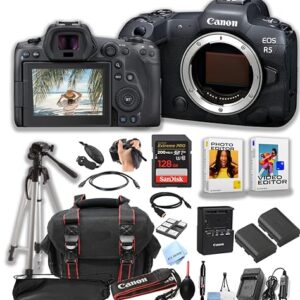 Canon EOS R5 Mirrorless Camera Body + 128GB Pro Speed Memory + Case + Tripod + Software Pack -Proffesional Bundle (Renewed)