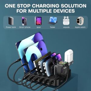 Charging Station for Multiple Devices,75W 6 Port Charger Station with 3 Powerful 20W PD USB-C Ports,7 Charging Cables,USB Charging Dock Compatible with iPhone iPad,Tablets Android