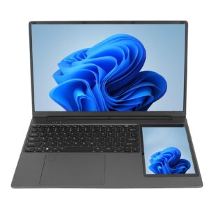 pusokei dual screen laptop,1920 x 1080 15.6inch 7inch notebook for win 11, secondary screen with touch, lpddr4 16gb ram, quad core cpu travel laptops computer with camera,keyboard