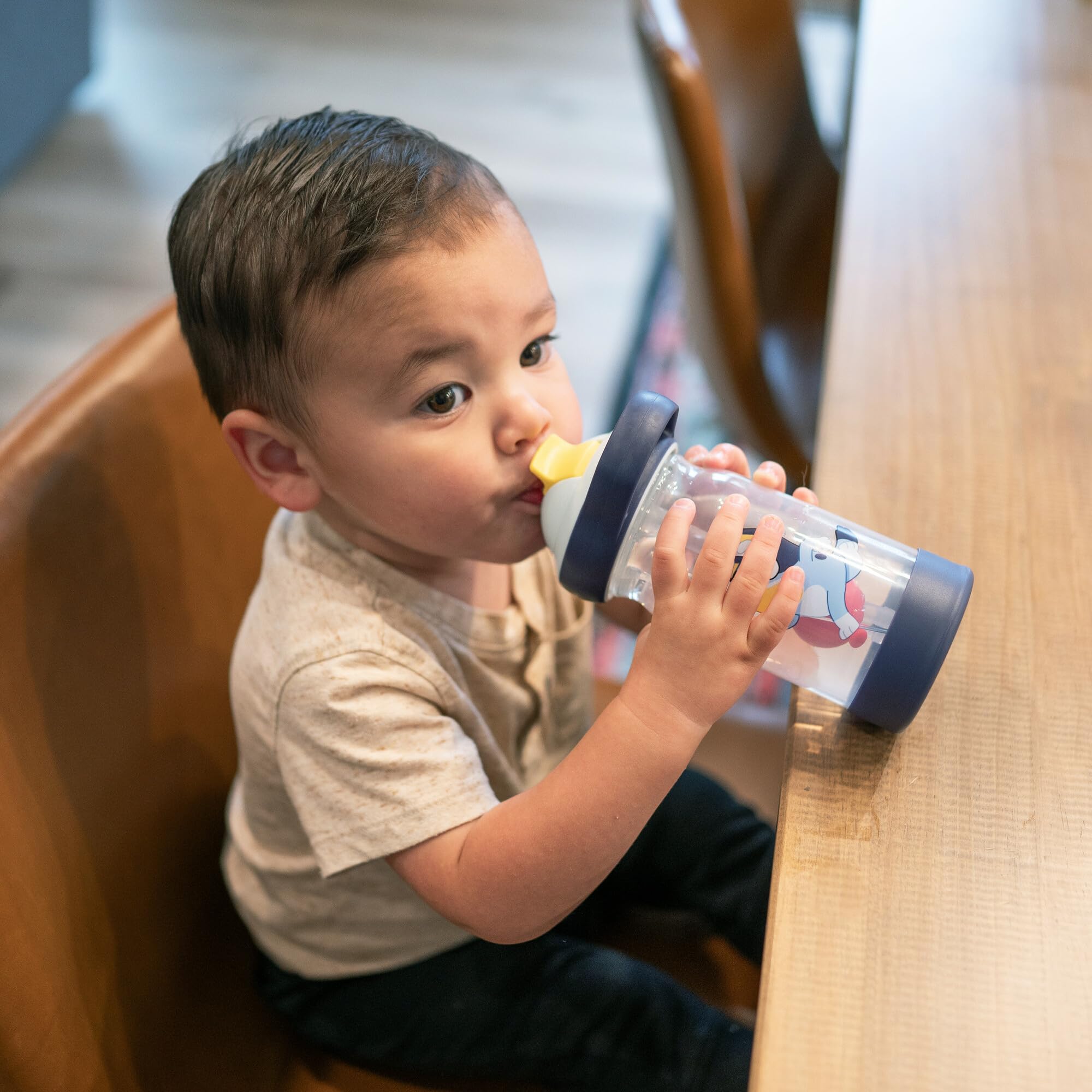 The First Years Bluey Sip & See Toddler Water Bottle - Includes Floating Charm - Toddler Cups with Straw - 12 Oz - Ages 24 Months and Up