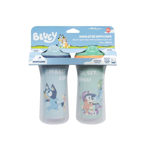 The First Years Bluey Insulated Sippy Cups - Dishwasher Safe Spill Proof Toddler Cups - Ages 12 Months and Up - 9 Ounces - 2 Count