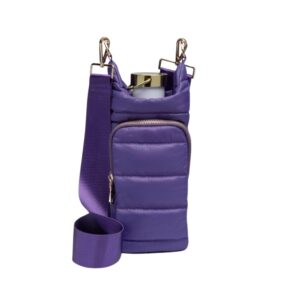 wanderfull original crossbody hydrobag | quilted water bottle carrier | puffer tote tumbler holder with pockets for purse, phone & accessories | carry travel essentials (deep violet)