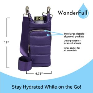 WanderFull Original Crossbody HydroBag | Quilted Water Bottle Carrier | Puffer Tote Tumbler Holder with Pockets for Purse, Phone & Accessories | Carry Travel Essentials (Deep Violet)